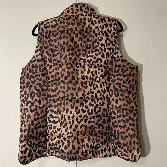 Lands End Women’s Cheetah Animal Print Puffer Vest 600 Down Zip Up SZ L 14/16 - Picture 3 of 11